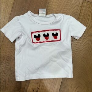 Boys White T-Shirt with Red and Black Mickey Smock Design 4T
